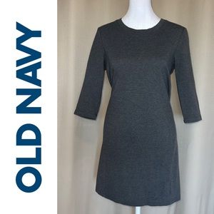 Charcoal Heather Grey Quarter Sleeve Tunic Shift Sweater Dress